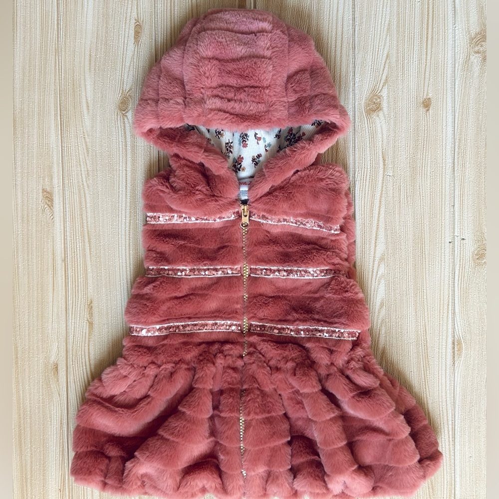 Little Lass Pink sz 3T Faux Fur Hooded Zip Dress